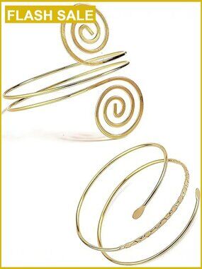 Minimalist Swirl Upper Arm Cuff Bracelets Adjustable Bangle Armlets 2 Pack